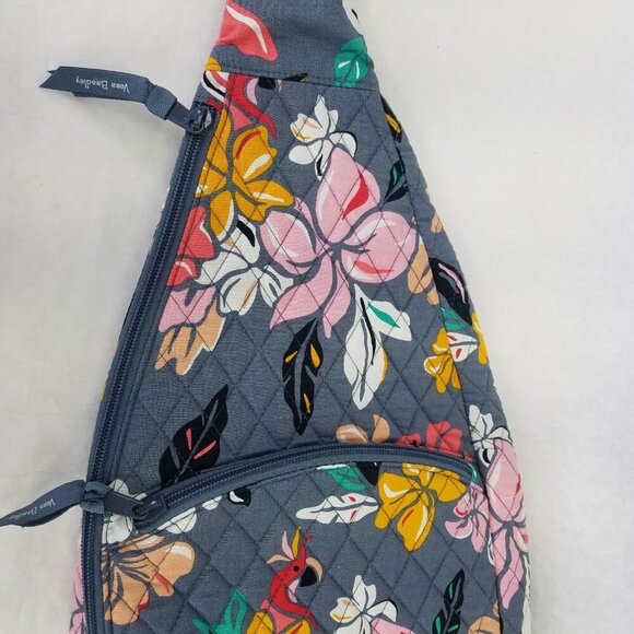 Vera Bradley Essential Sling Backpack Coastal Paradise Grey Crossbody Bag Zip Up - Picture 2 of 16